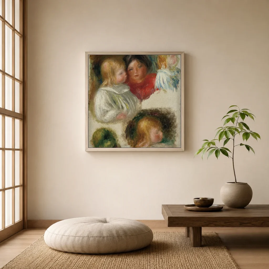 Framed print of Study of children and young woman hanging on a wall in a furnished room