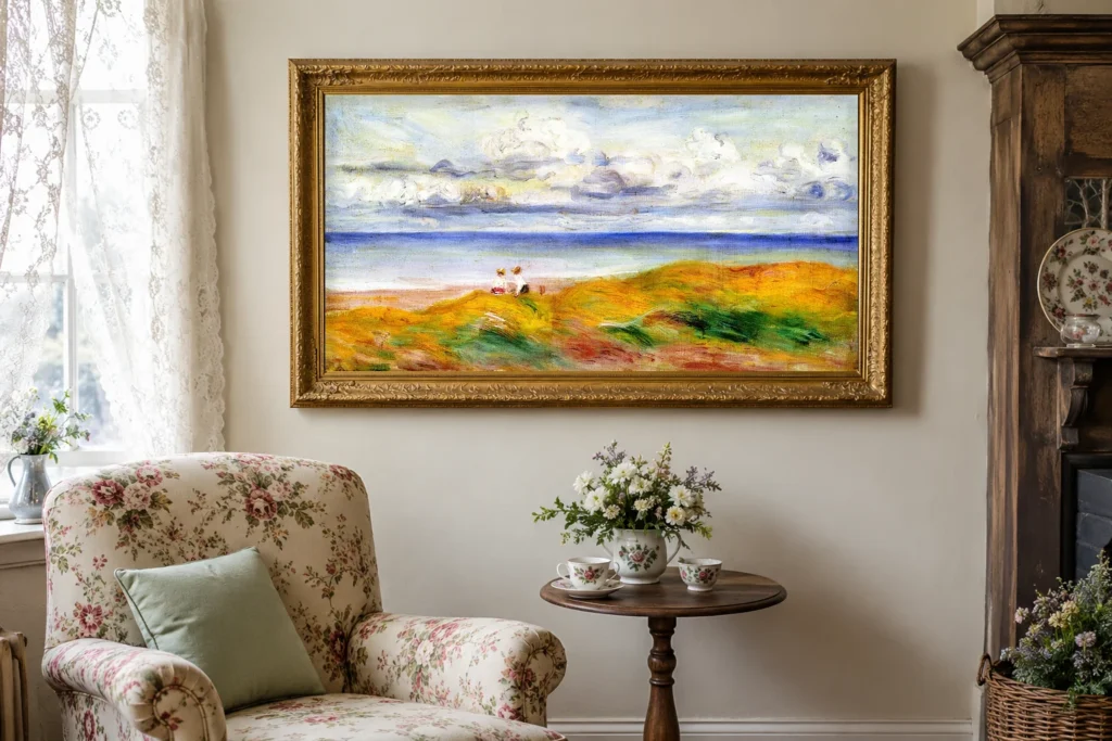 Framed print of On the Cliff hanging on a wall in a furnished room