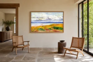 Framed print of On the Cliff hanging on a wall in a furnished room