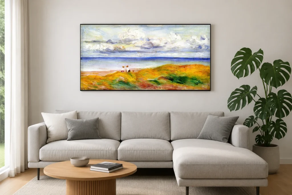 Framed print of On the Cliff hanging on a wall in a furnished room