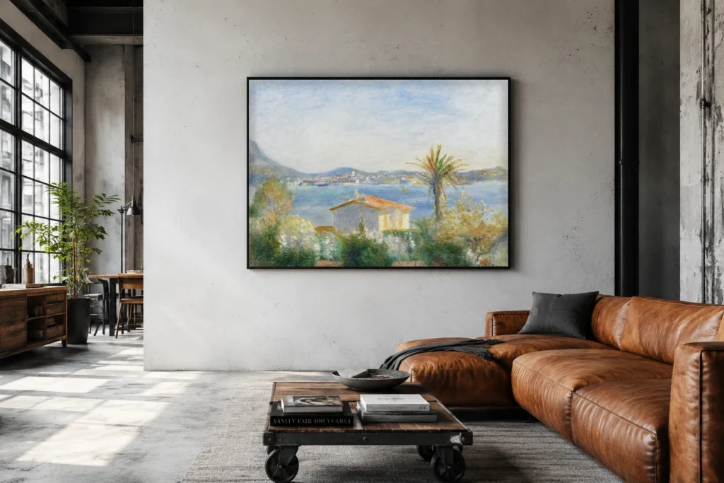 Framed print of Tamaris, France hanging on a wall in a furnished room