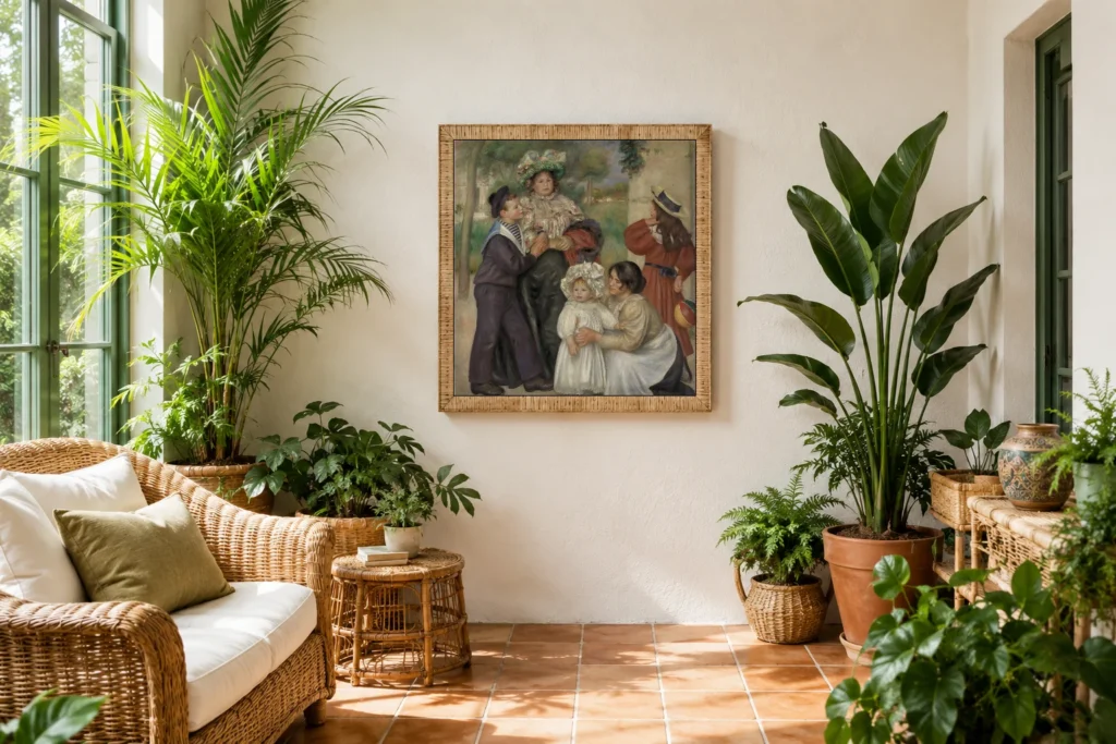 Framed print of The Artist’s Family (La Famille de l’artiste) hanging on a wall in a furnished room