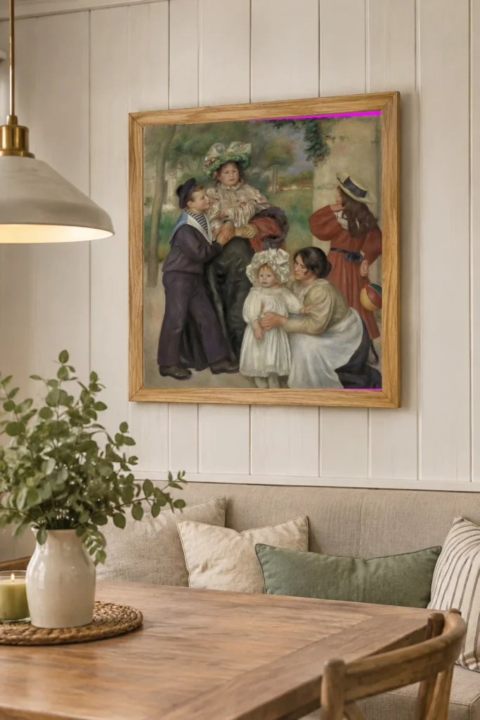 Framed print of The Artist’s Family (La Famille de l’artiste) hanging on a wall in a furnished room