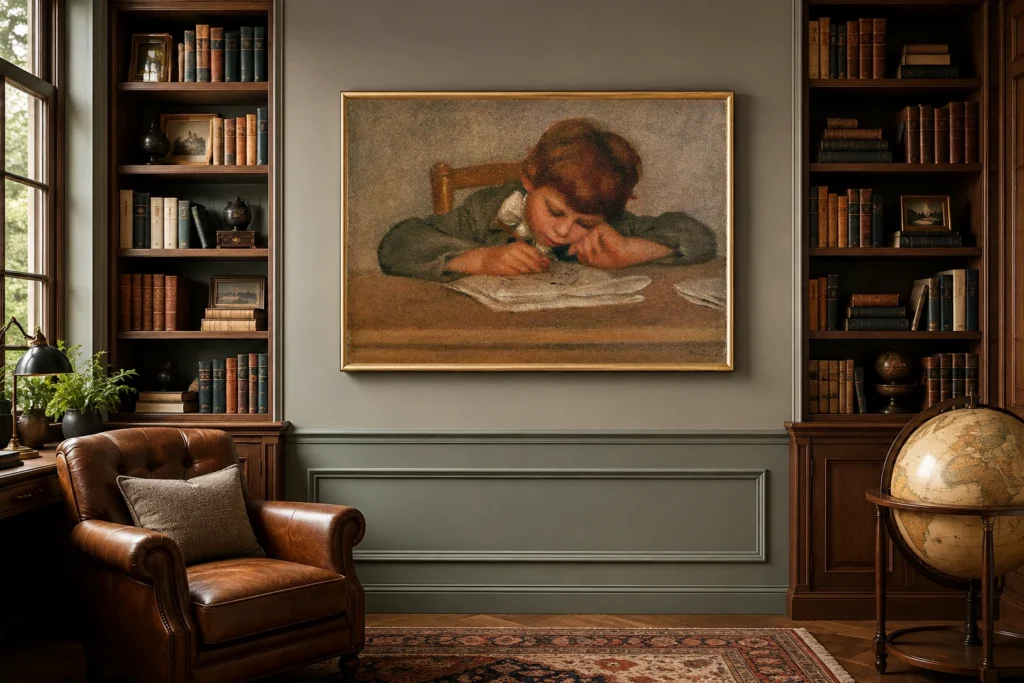 Framed print of The Artist’s Son, Jean, Drawing hanging on a wall in a furnished room