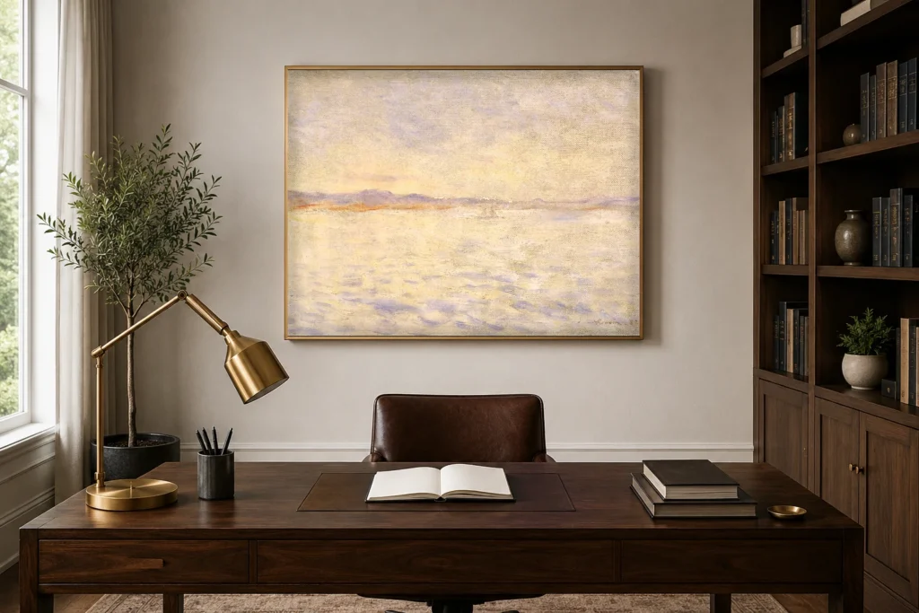 Framed print of The Bay of Naples hanging on a wall in a furnished room