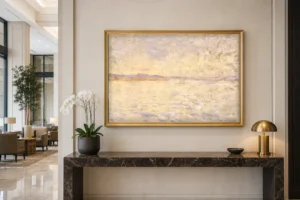 Framed print of The Bay of Naples hanging on a wall in a furnished room