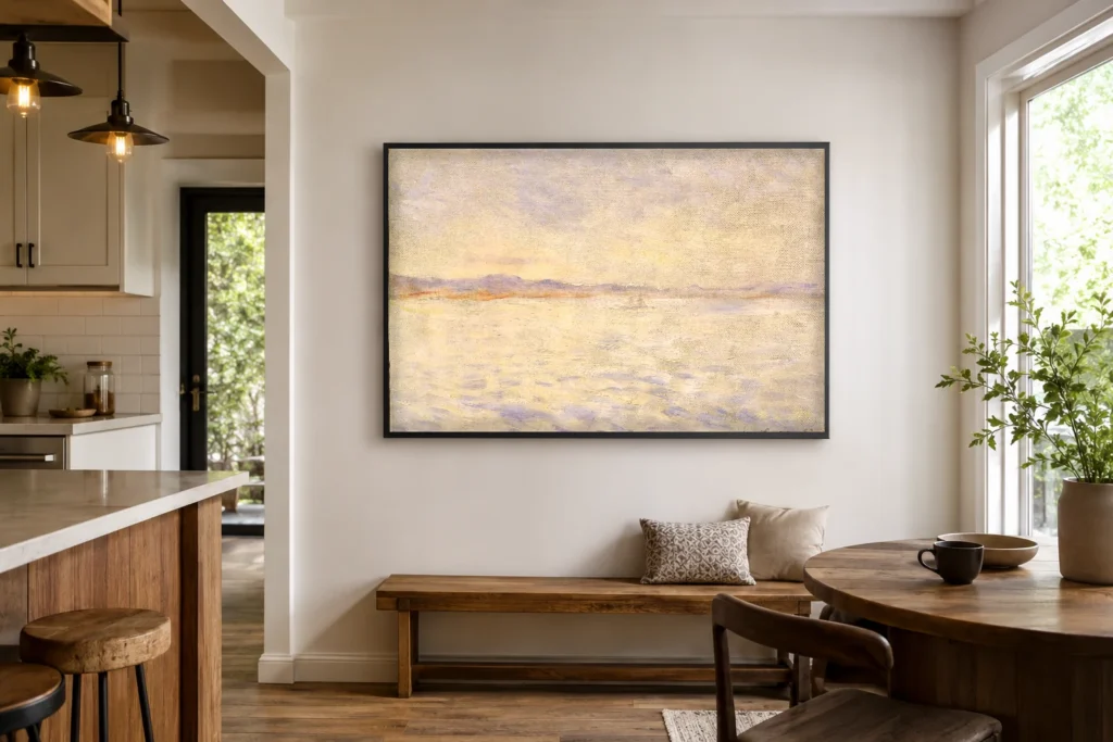 Framed print of The Bay of Naples hanging on a wall in a furnished room