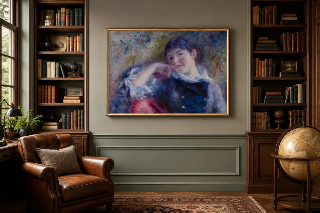 Framed print of The Dreamer hanging on a wall in a furnished room