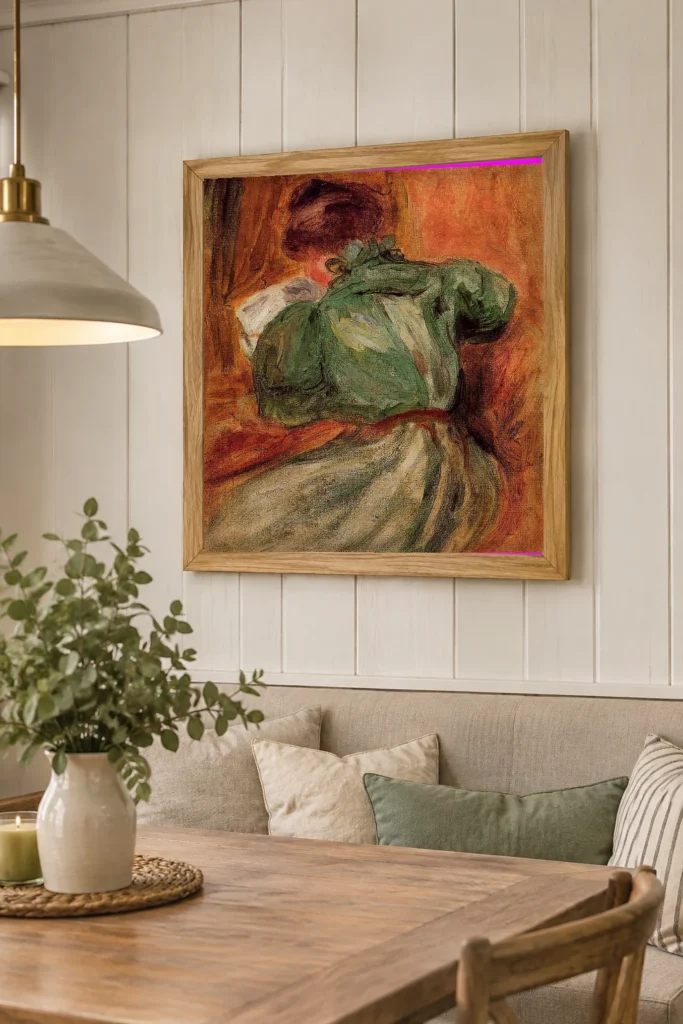 Framed print of The Green Reader hanging on a wall in a furnished room