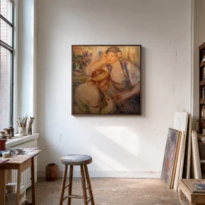 Framed print of The Serenade hanging on a wall in a furnished room