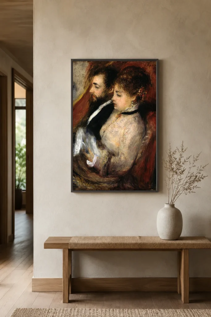 Framed print of The Small Theater Box hanging on a wall in a furnished room
