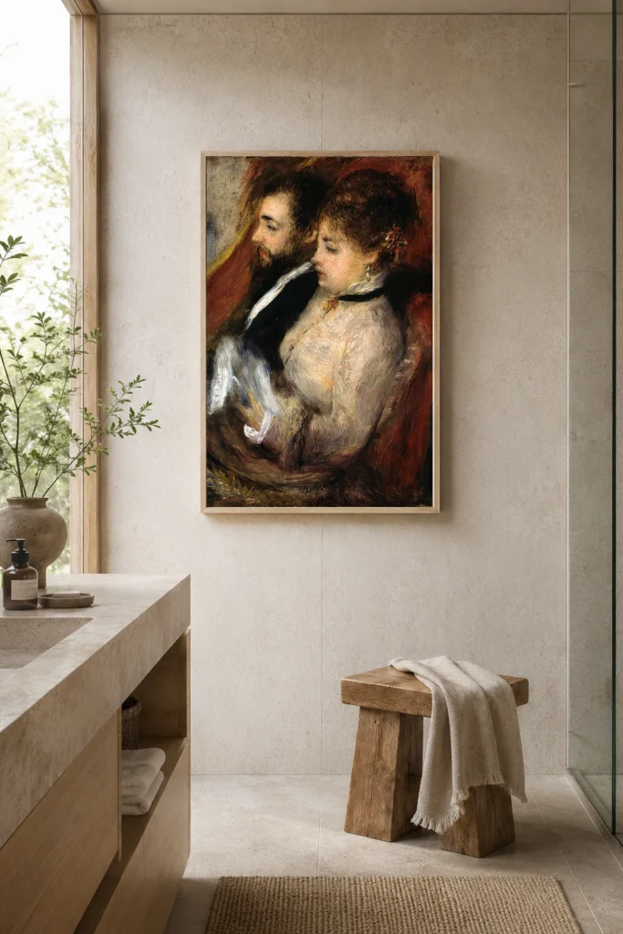 Framed print of The Small Theater Box hanging on a wall in a furnished room
