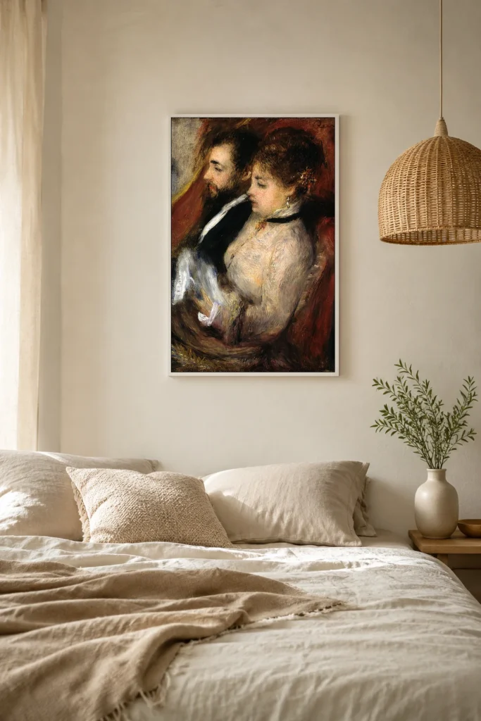 Framed print of The Small Theater Box hanging on a wall in a furnished room