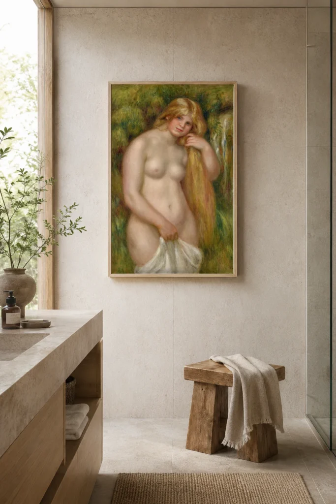 Framed print of The Source hanging on a wall in a furnished room