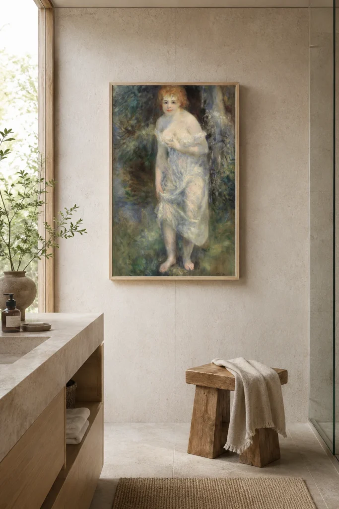 Framed print of The Source (La Source) hanging on a wall in a furnished room