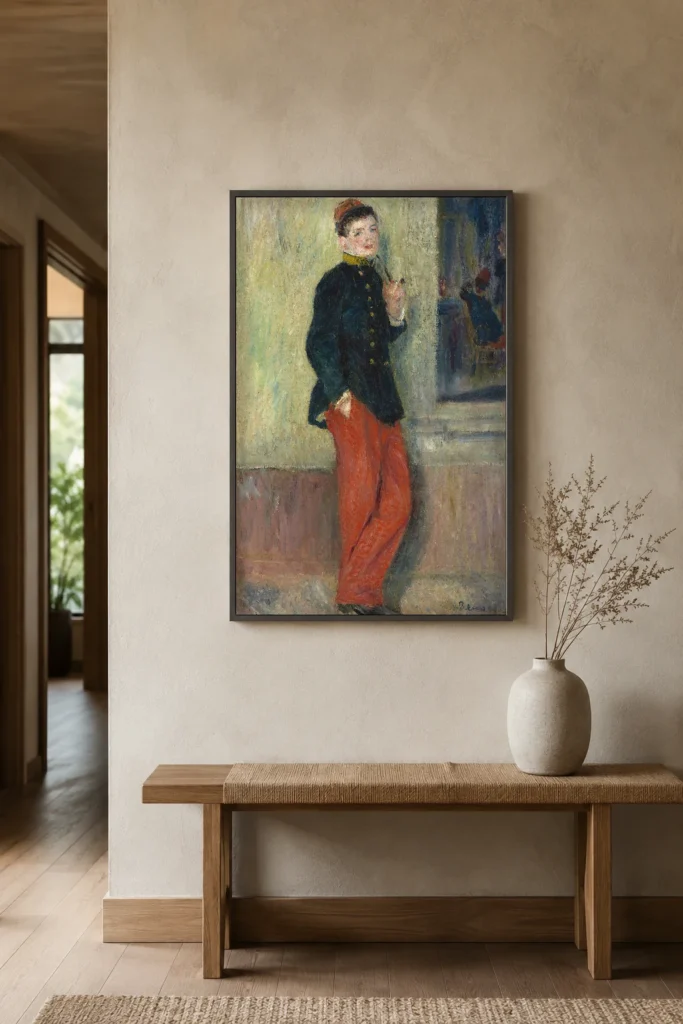 Framed print of The Young Soldier hanging on a wall in a furnished room