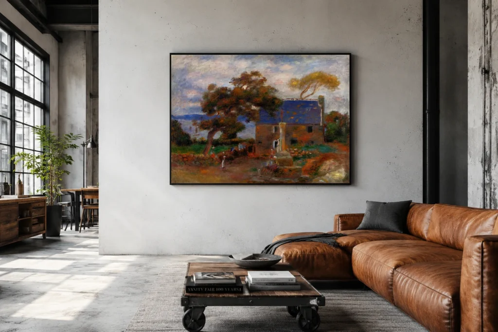 Framed print of Treboul hanging on a wall in a furnished room