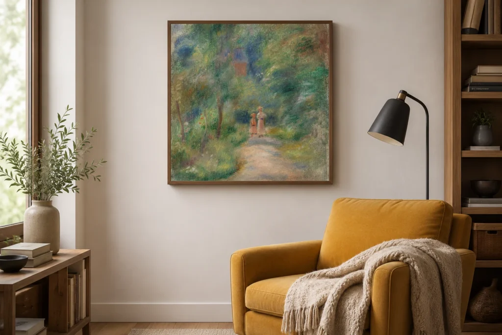 Framed print of Two Figures on a Path (Deux figures dans un sentier) hanging on a wall in a furnished room