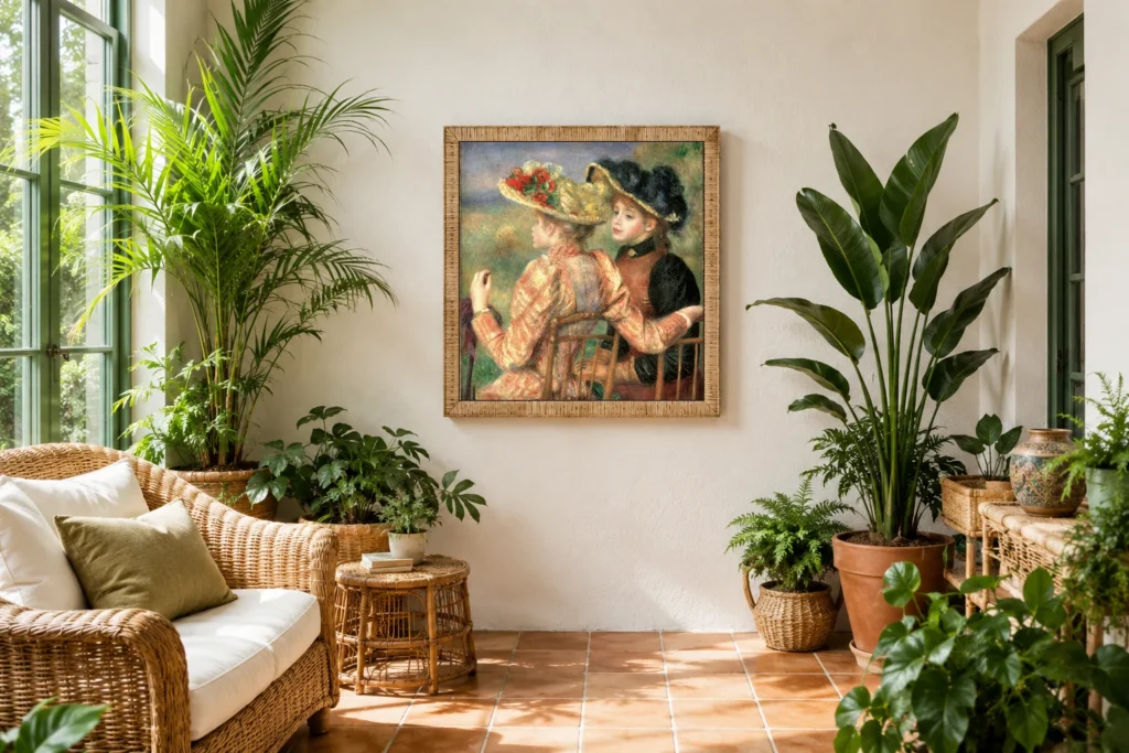 Framed print of Two Girls hanging on a wall in a furnished room