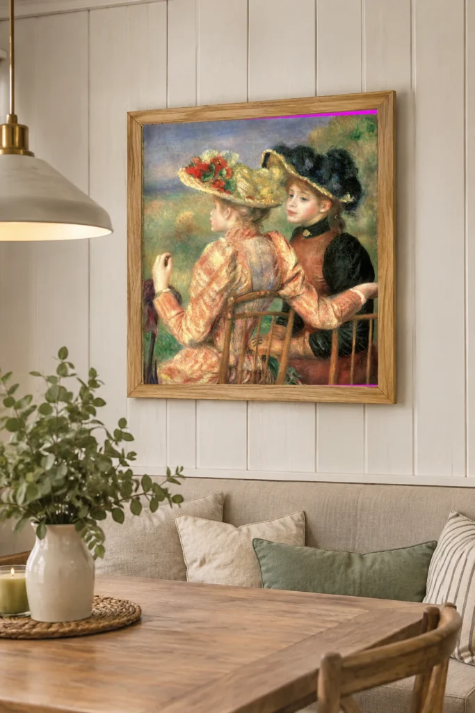 Framed print of Two Girls hanging on a wall in a furnished room