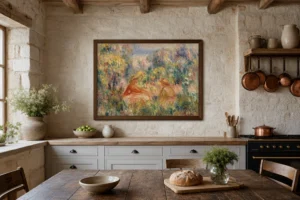 Framed print of Two Women in a Landscape (Deux femmes dans un paysage) hanging on a wall in a furnished room
