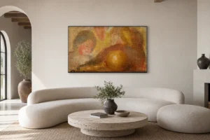 Framed print of Head of a Girl and a Bilboquet hanging on a wall in a furnished room