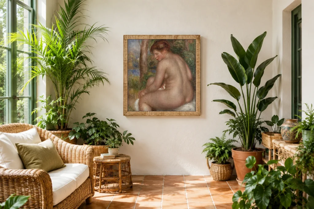 Framed print of Bather in Three-Quarter View (Baigneuse vue de trois quarts) hanging on a wall in a furnished room