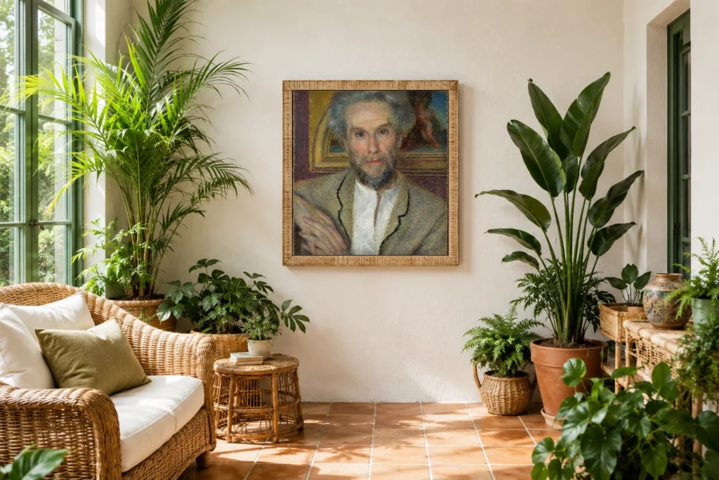 Framed print of Victor Chocquet (1821-1891) hanging on a wall in a furnished room
