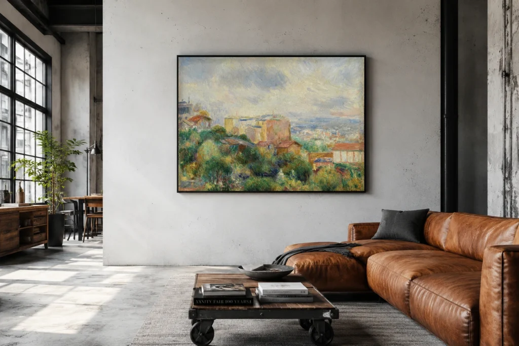 Framed print of View From Montmartre (Vue de Montmartre) hanging on a wall in a furnished room