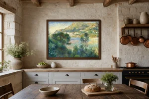 Framed print of View of Monte Carlo from Cap Martin hanging on a wall in a furnished room