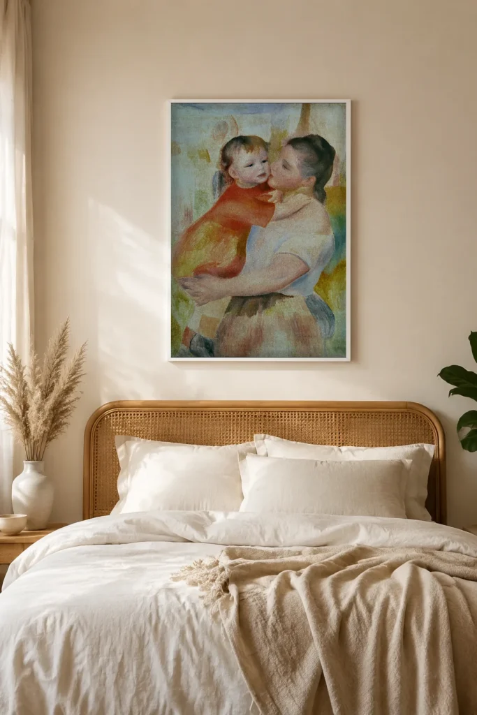 Framed print of Washerwoman and Child hanging on a wall in a furnished room