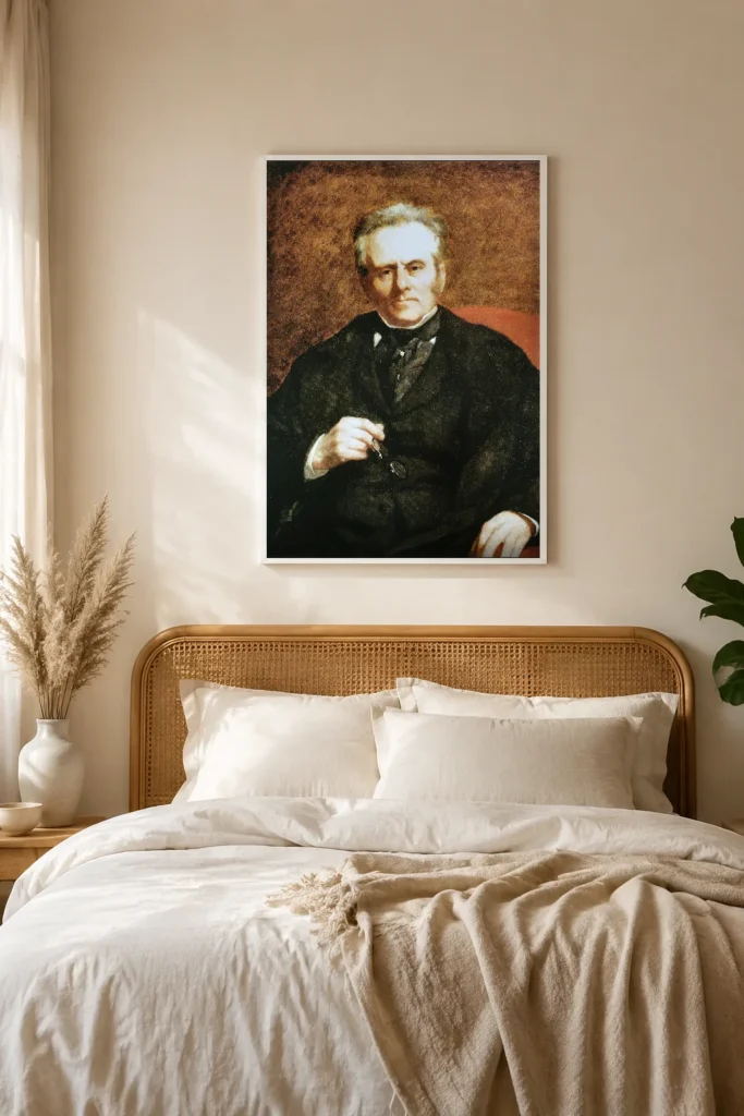 Framed print of William Sisley hanging on a wall in a furnished room