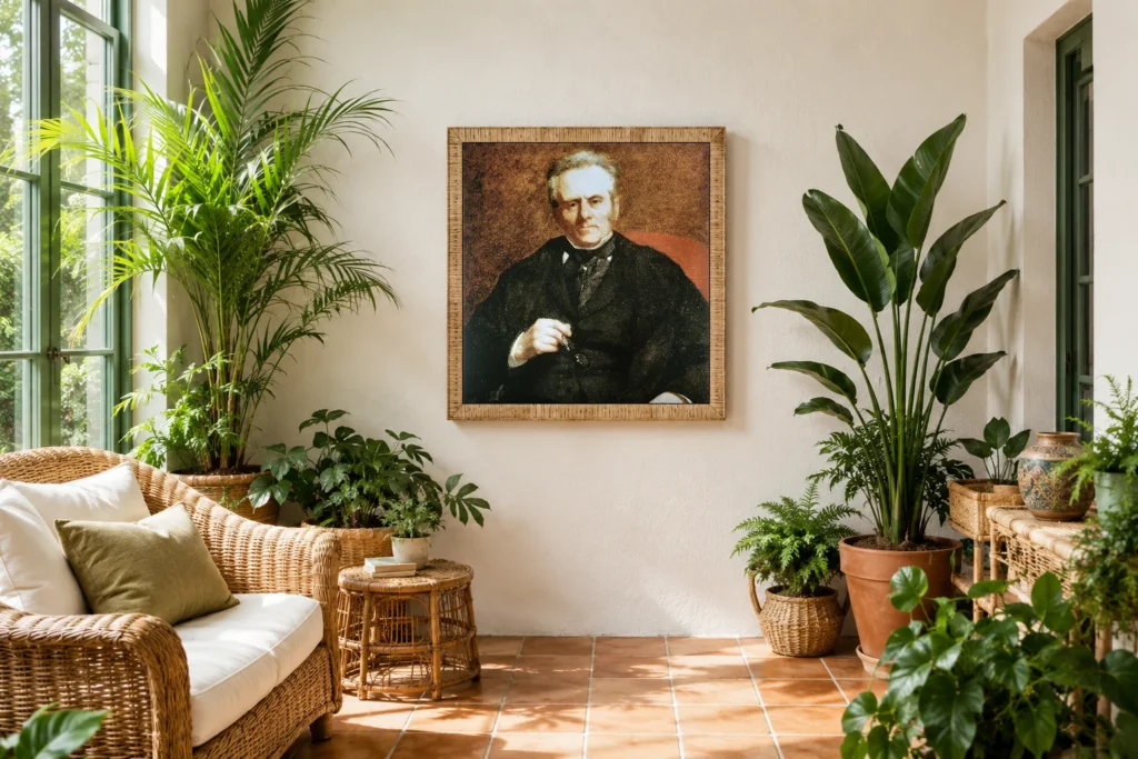 Framed print of William Sisley hanging on a wall in a furnished room