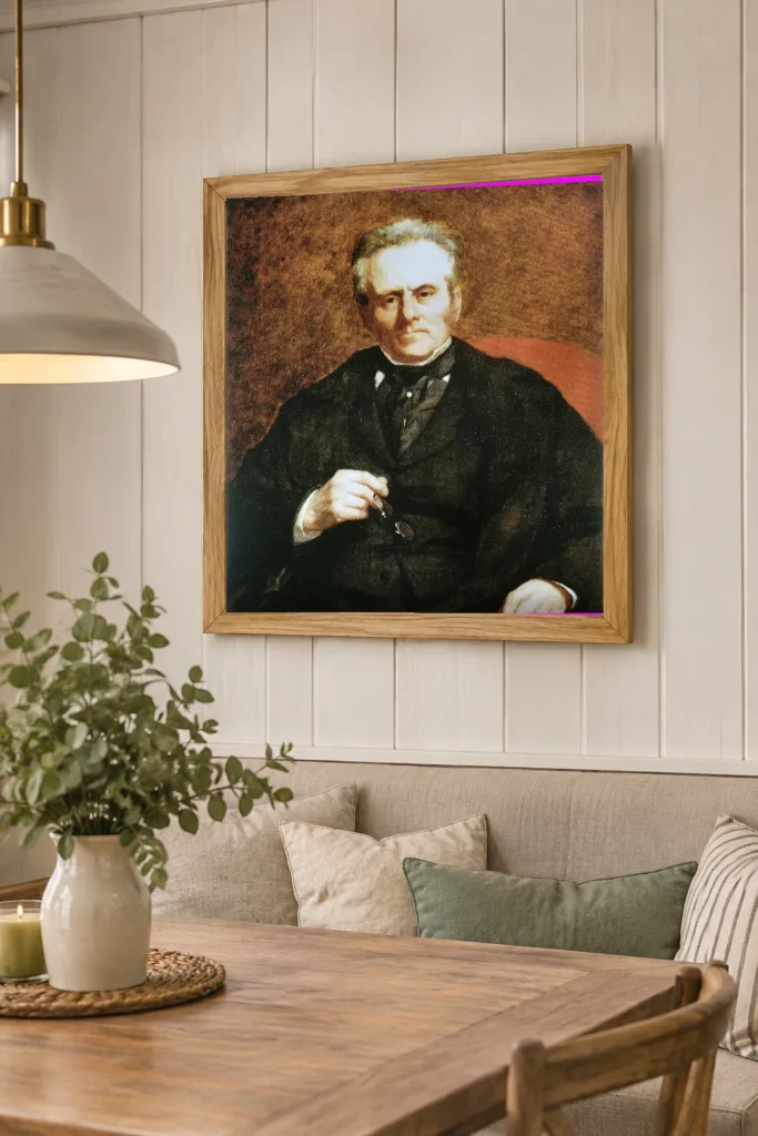 Framed print of William Sisley hanging on a wall in a furnished room