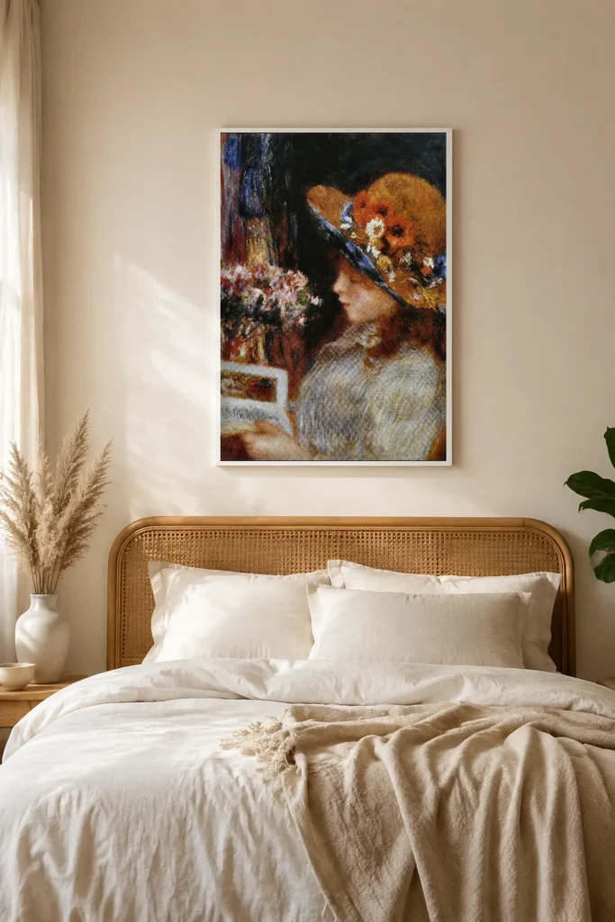 Framed print of Young Girl Reading hanging on a wall in a furnished room