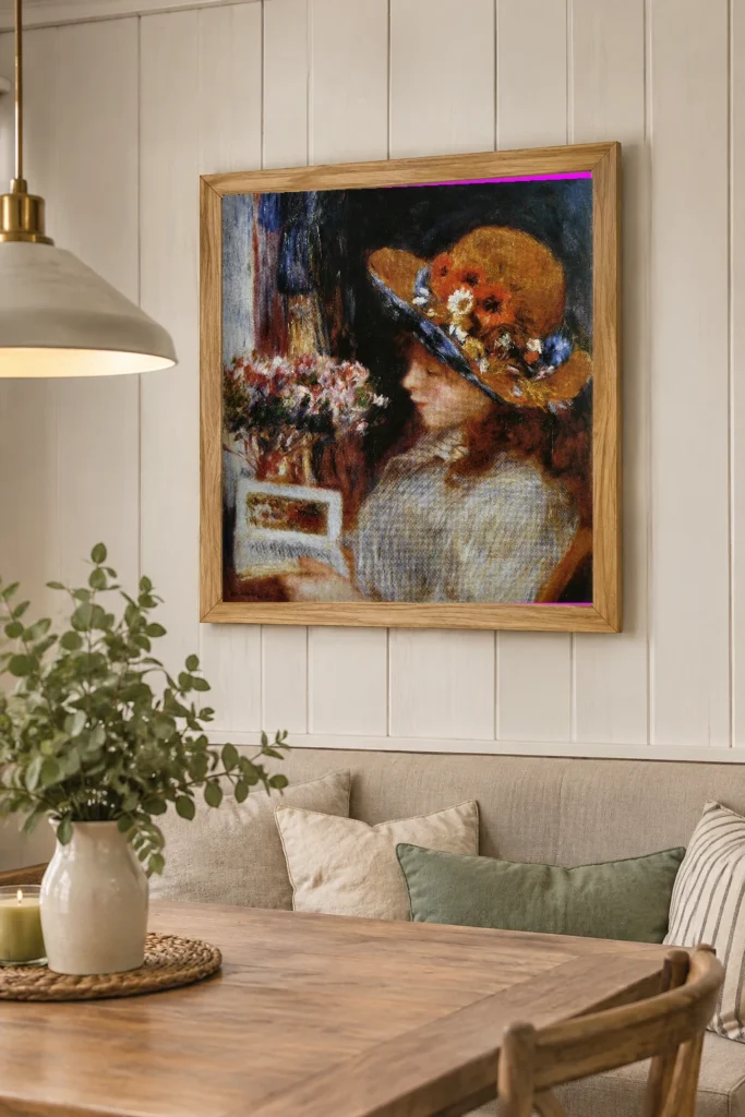 Framed print of Young Girl Reading hanging on a wall in a furnished room