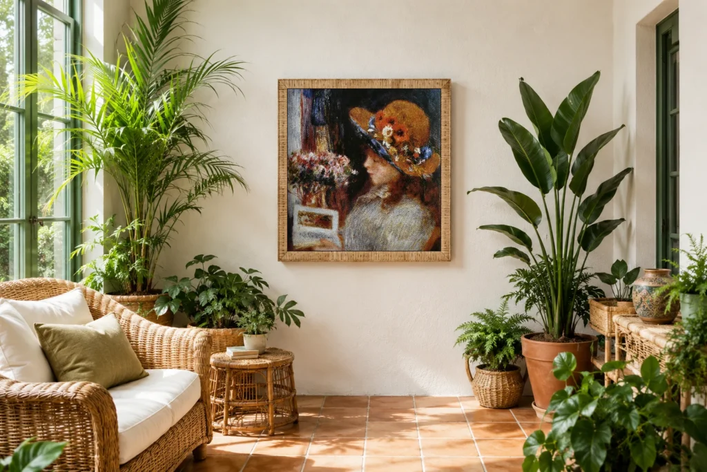 Framed print of Young Girl Reading hanging on a wall in a furnished room