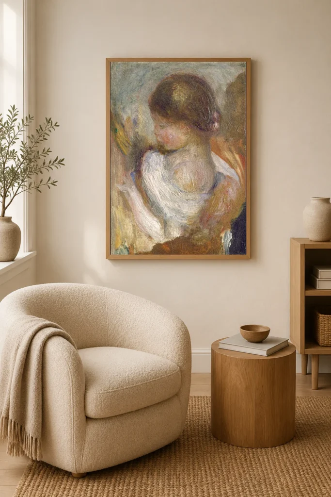 Framed print of Young Girl Reading hanging on a wall in a furnished room