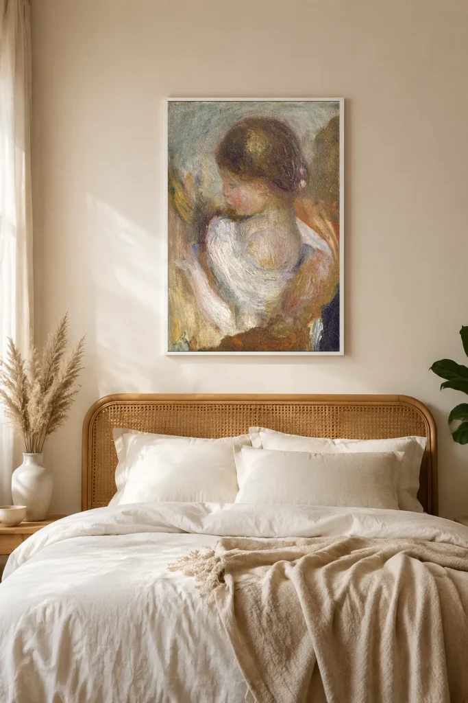 Framed print of Young Girl Reading hanging on a wall in a furnished room