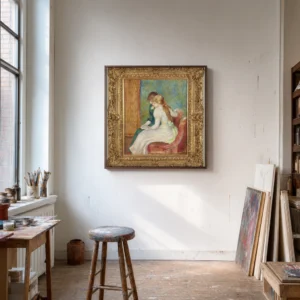 Framed print of Young Girls Reading hanging on a wall in a furnished room