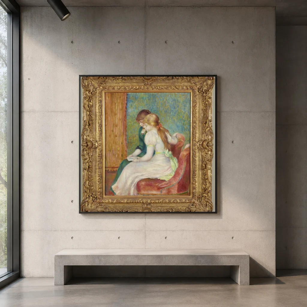 Framed print of Young Girls Reading hanging on a wall in a furnished room
