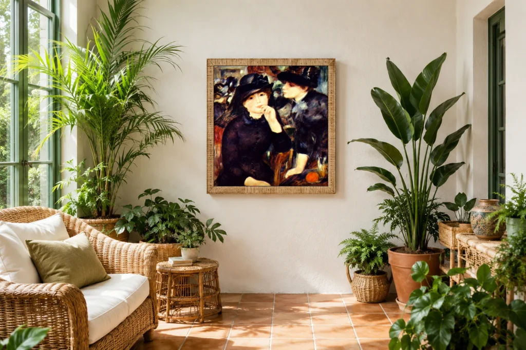 Framed print of Young Girls in Black hanging on a wall in a furnished room