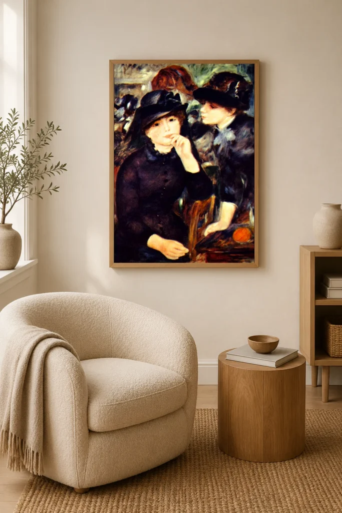 Framed print of Young Girls in Black hanging on a wall in a furnished room