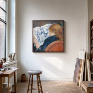 Framed print of Young Woman Reading an Illustrated Journal hanging on a wall in a furnished room