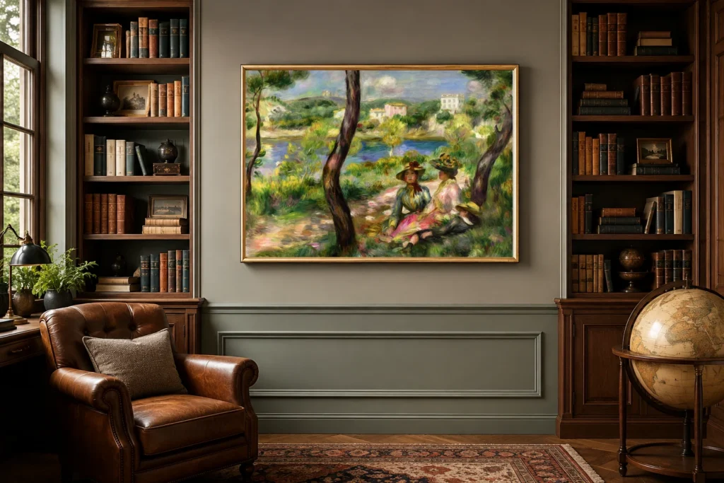 Framed print of Beaulieu hanging on a wall in a furnished room