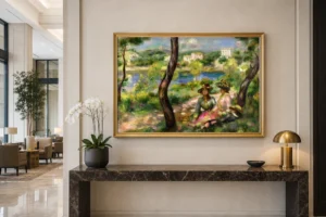 Framed print of Beaulieu hanging on a wall in a furnished room