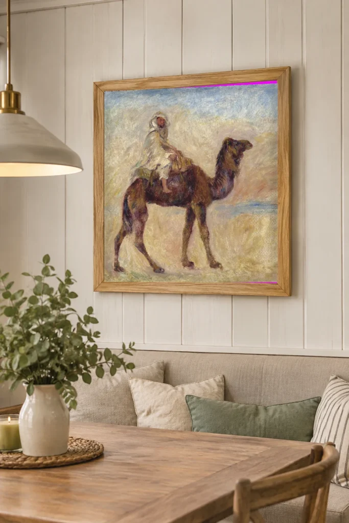 Framed print of On Camelback hanging on a wall in a furnished room