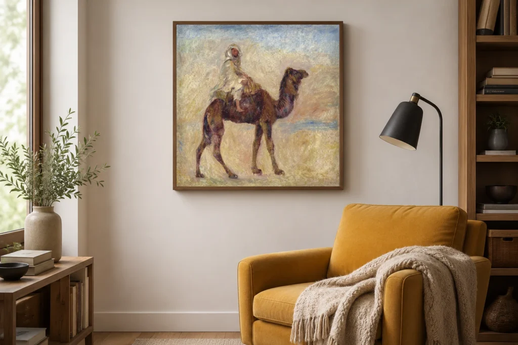 Framed print of On Camelback hanging on a wall in a furnished room