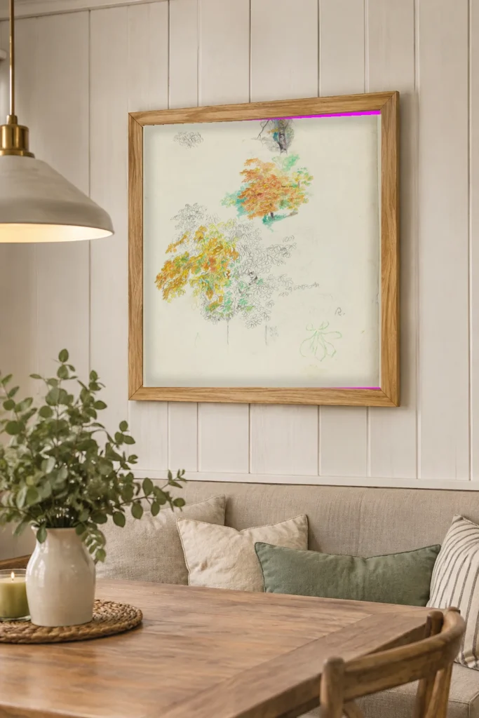 Framed print of Study of Trees hanging on a wall in a furnished room