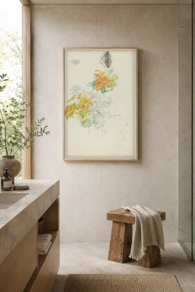 Framed print of Study of Trees hanging on a wall in a furnished room